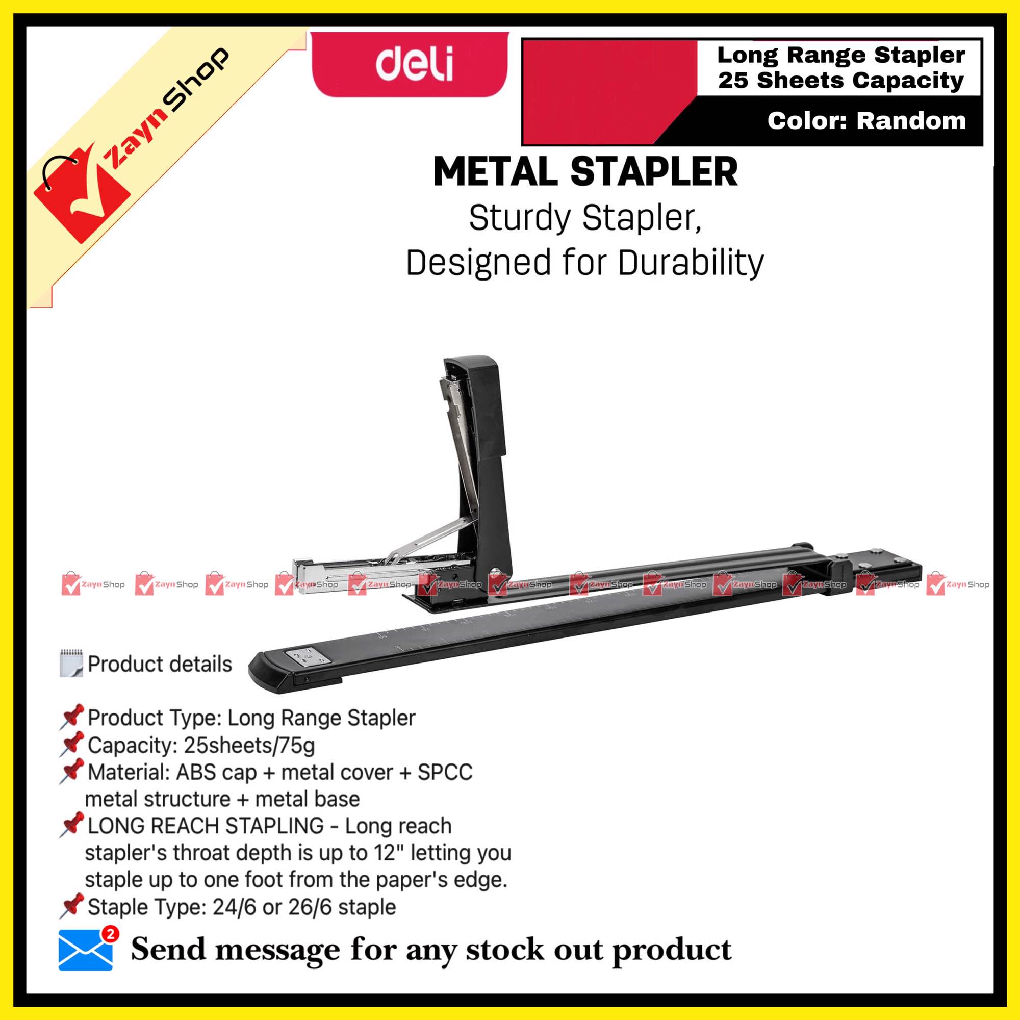 Picture of Deli Long Range Stapler 25 Sheets Capacity 0334 Random color 1pcs