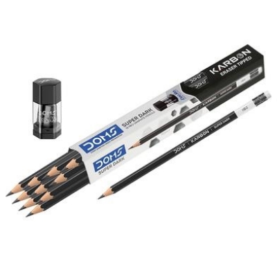 Picture of DOMS KARBON RUBBER TIPPED HB/2 GRAPHITE PENCILS pack of 10 pcs