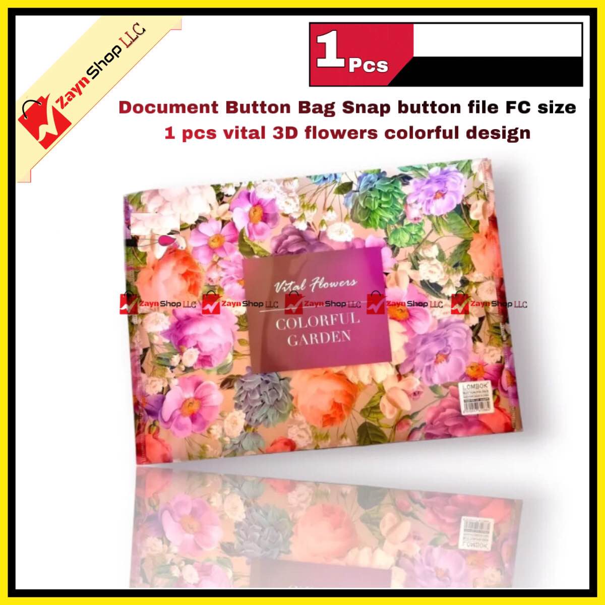 Picture of Document Button file Bag Snap button file bag FC size 1 pcs vital 3D flowers colorful design(Multicolor)