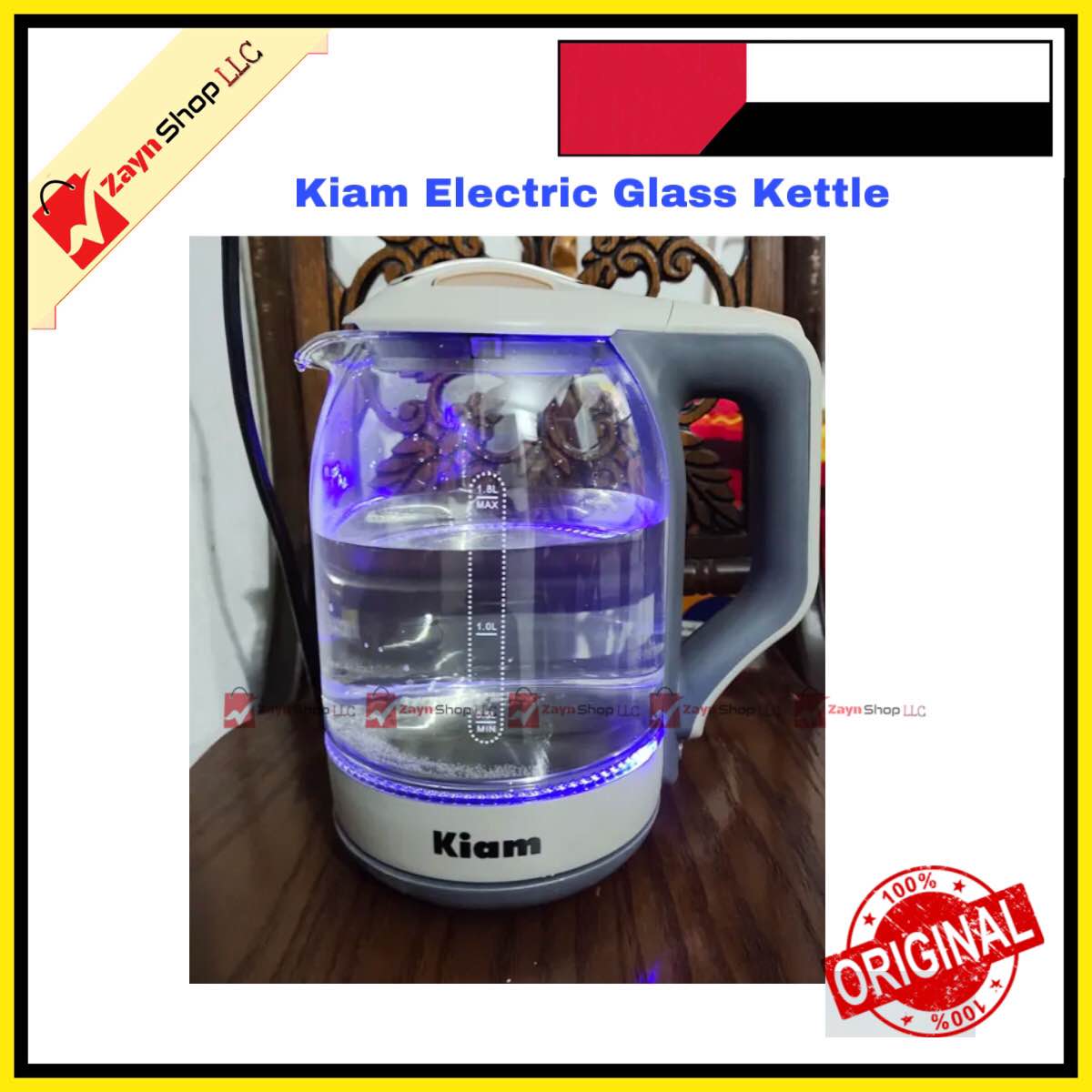Picture of Kiam Electric Glass Kettle - PK824GL/BL-002 - 2L/1.8ltr - Glass Body - Double Dry-Boil Protection - Automatic Over Heat Protection - Kitchenware Electric Kettle