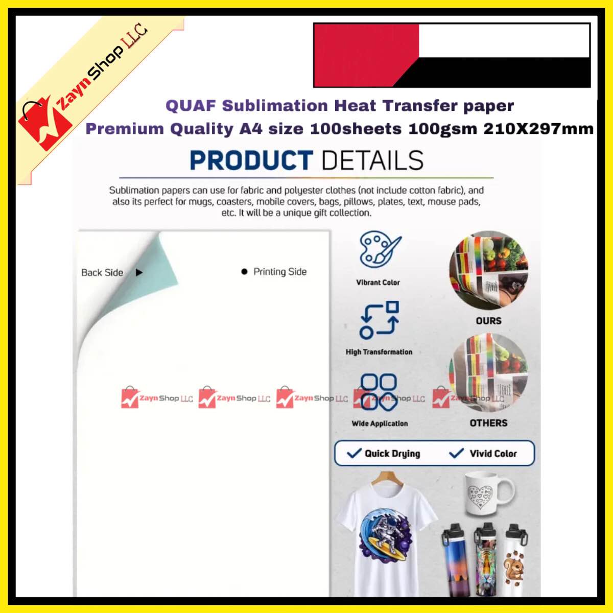 Picture of QUAF Sublimation Heat Transfer paper Premium Quality A4 size 100sheets 100gsm 210X297mm