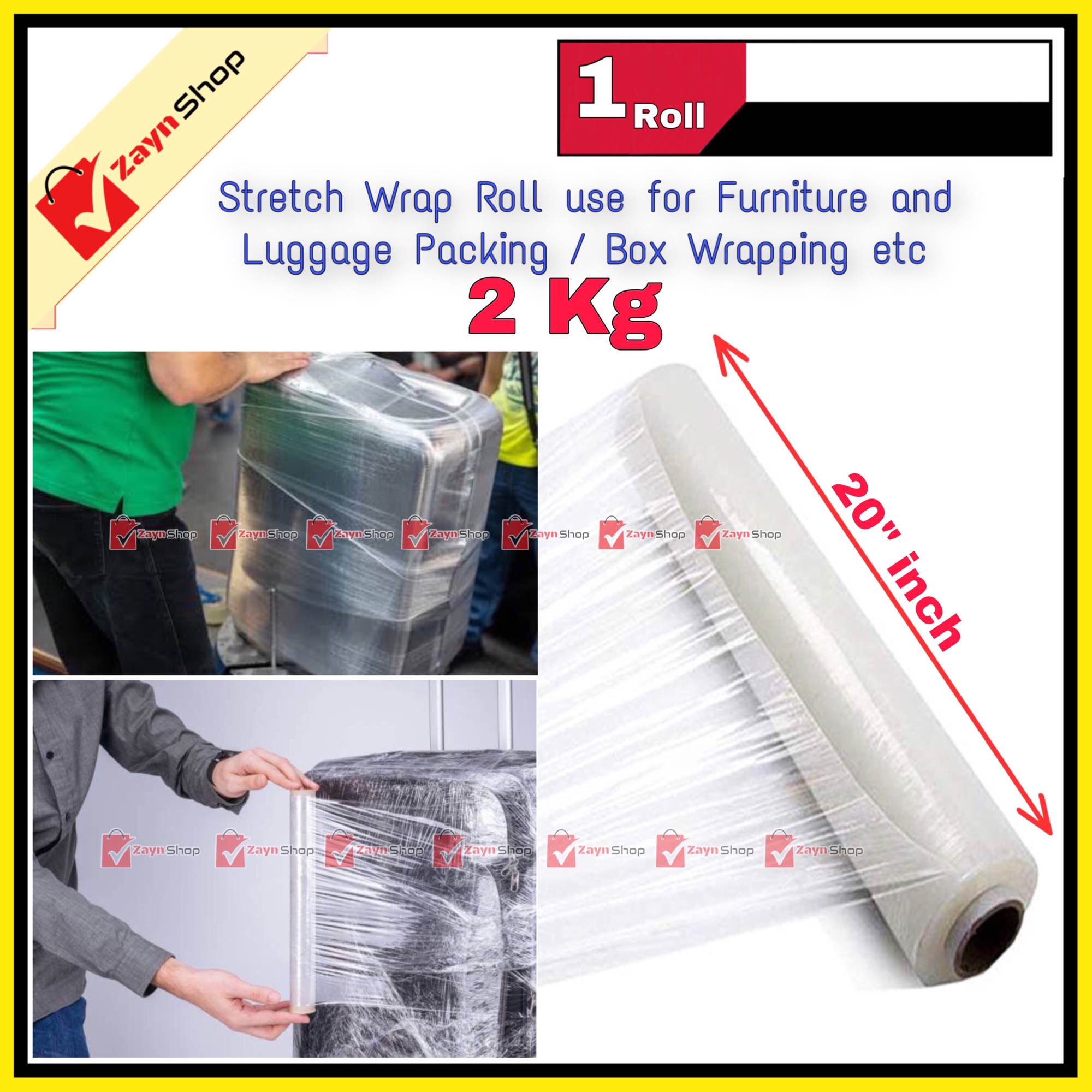 Picture of poly Roll 2 Kg 20" inch Wrapping poly Plastic Stretch Wrapping poly Roll - Experience Effortless Packing - Perfect For Luggage - Box Wrapping