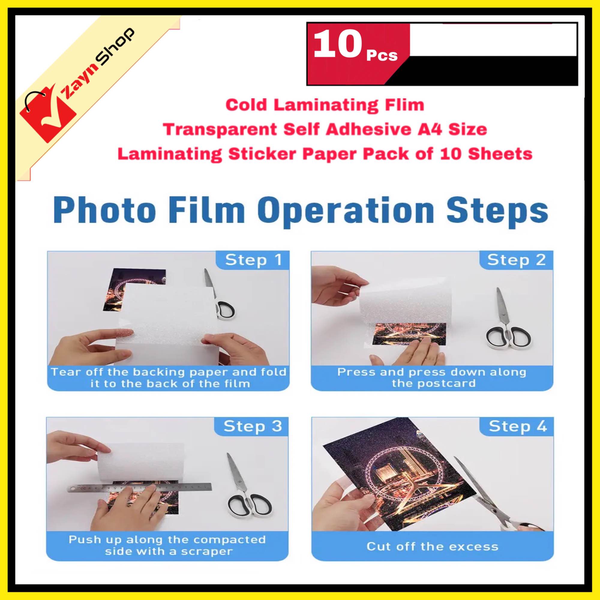 Picture of Cold Laminating Flim Transparent Self Adhesive A4 Size Laminating Sticker Paper Pack of 10 Sheets