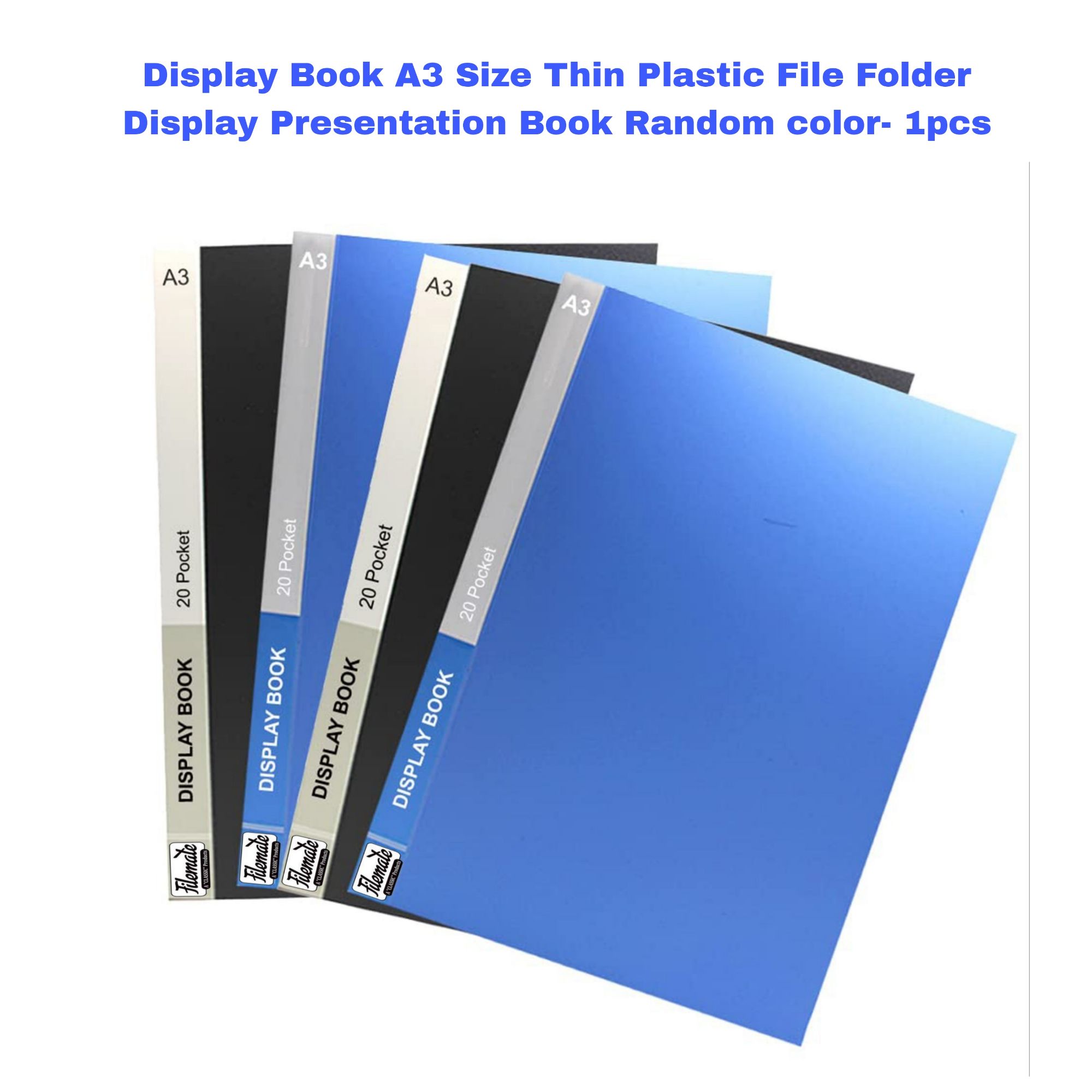 Picture of Display Book A3 Size 30 pocket Thin Plastic File Folder Display Presentation Book Random color- 1pcs