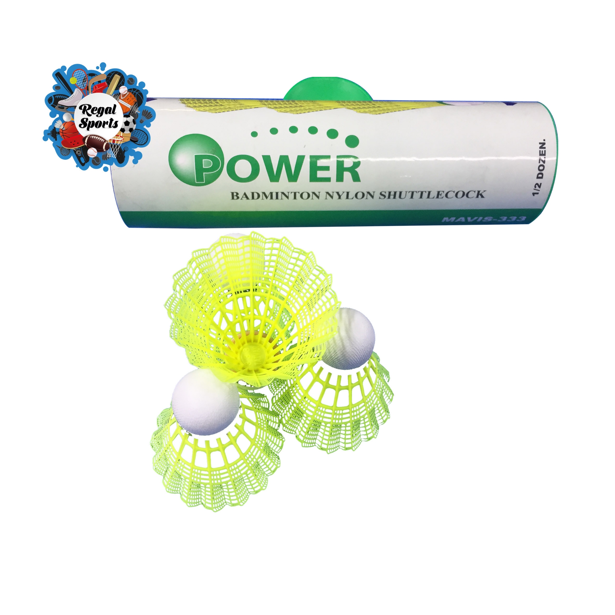 Picture of Badminton Shuttle Cock - Nylon - Power 333 - 6Pcs - Yellow - Regal Sports - Yellow