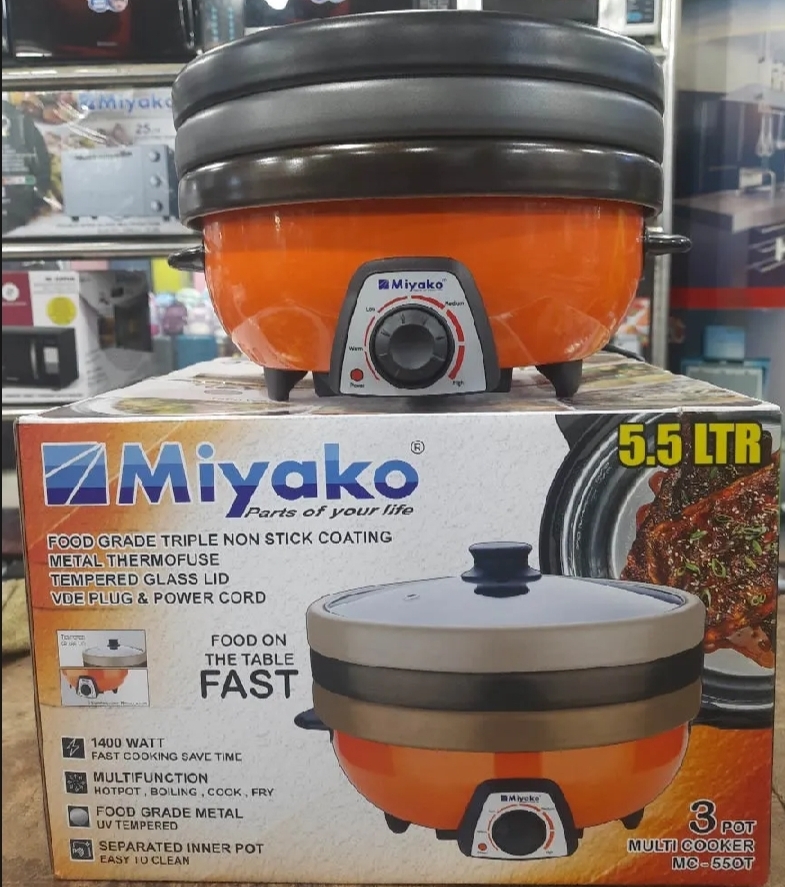 Picture of 5.5 Liter Miyako 3 Pot Electric Curry Cooker MC-550T | Miyako Electric Korai | Miyako Electric Multifunction Cooker | 1400 Watt