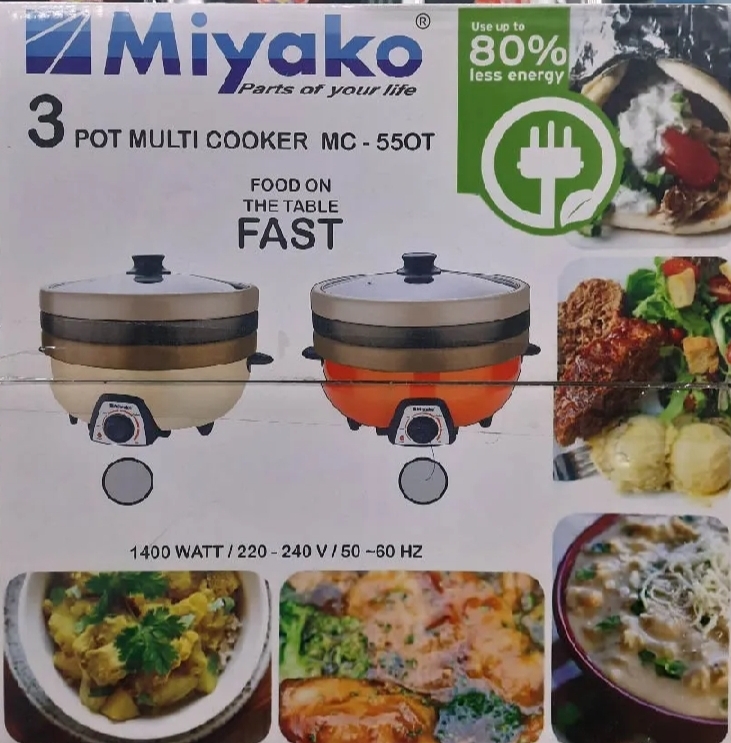 Picture of 5.5 Liter Miyako 3 Pot Electric Curry Cooker MC-550T | Miyako Electric Korai | Miyako Electric Multifunction Cooker | 1400 Watt