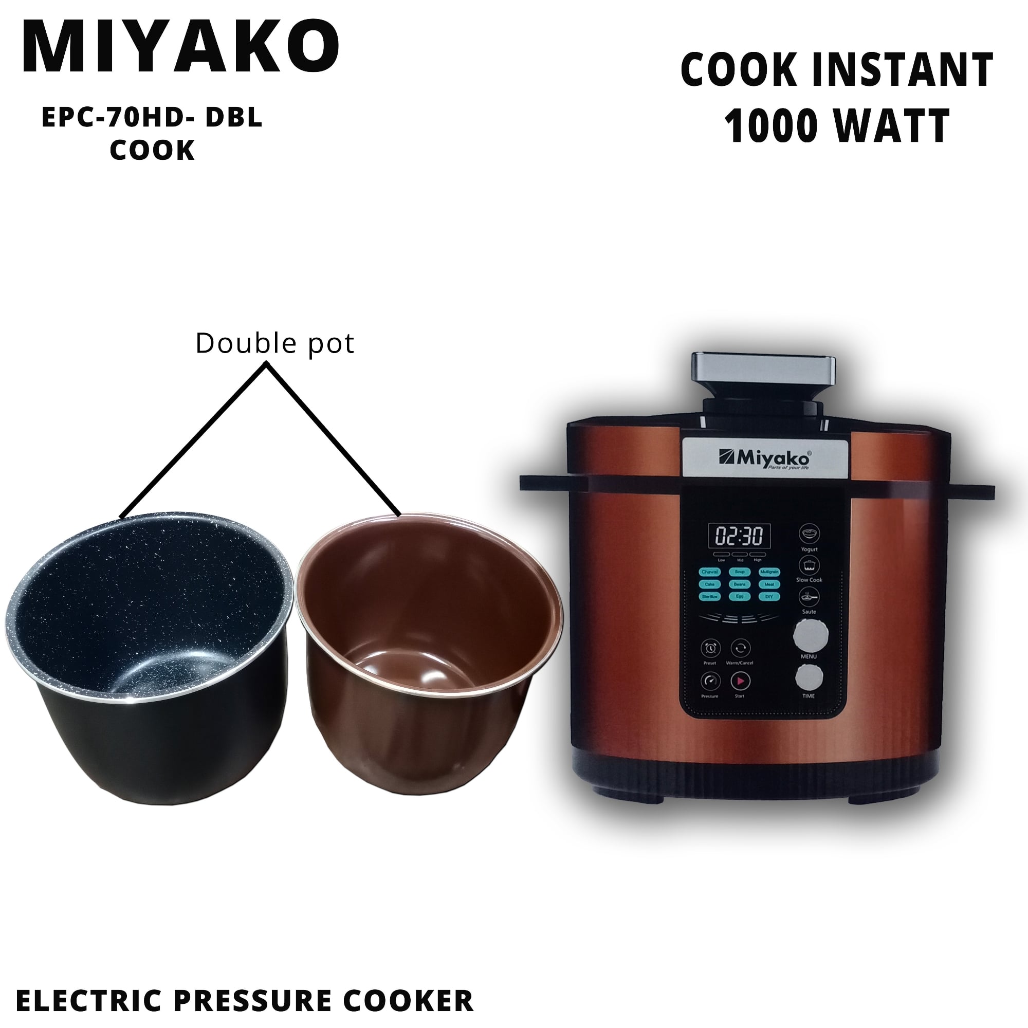 Picture of Miyako EPC - 70HD - DBL Double pot Electric Pressure Cooker- 7Liters COOK INSTANT ELECTRIC PRESSURE COOKER