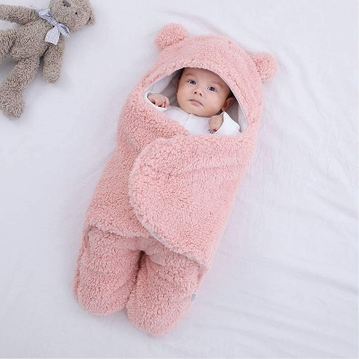 Picture of Baby Sleeping Bag Ultra-Soft Fluffy Fleece – Newborn Receiving Blanket, Infant Swaddle Wrap, Winter Warm Sleeping Sack for Babies ( Blush Pink )