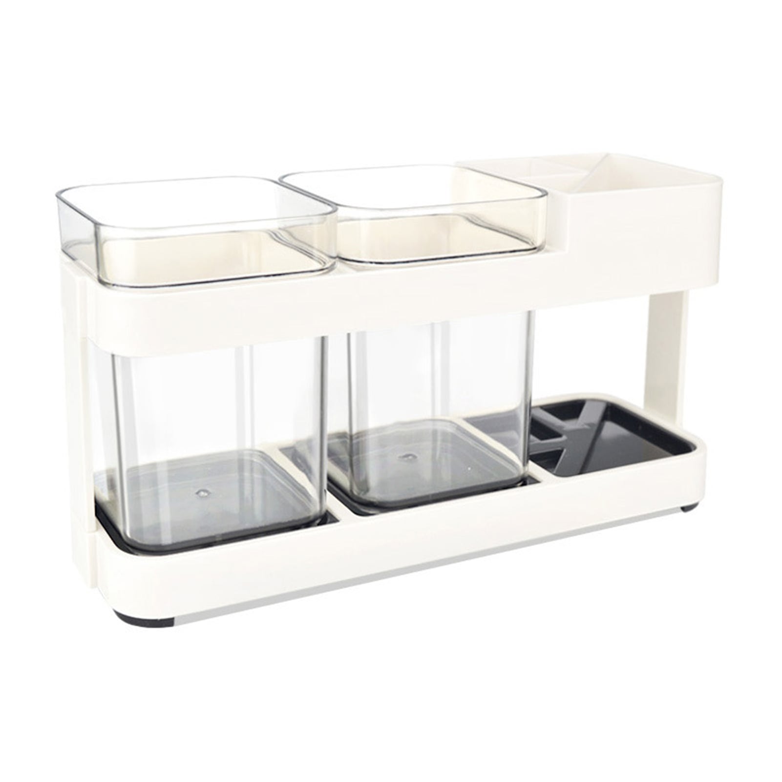 Picture of 2 CUPS With 1 TOOTHBRUSH HOLDER STAND TOOTHPASTE STORAGE RACK REMOVABEL STORAGE ORGANIZER ( White )