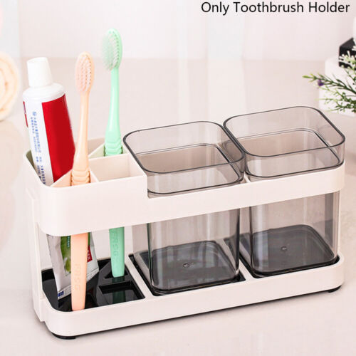 Picture of 2 CUPS With 1 TOOTHBRUSH HOLDER STAND TOOTHPASTE STORAGE RACK REMOVABEL STORAGE ORGANIZER ( White )