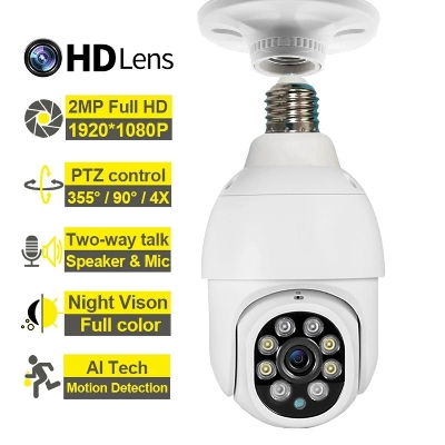 Picture of 360° Panoramic Bulb Camera HD 1080P Wireless Wi-Fi PTZ IP Camera Night Light Home Security Bulb Camera V380 IP Camera ( White )