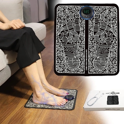 Picture of EMS Foot Massager Mat – Electric TENS Therapy with 9 Intensity Levels for Pain Relief & Relaxation ( Black )