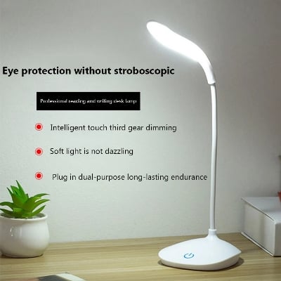 Picture of Necomi® LED Desk Lamp, Table Lamp for Computer/Desktop, Rechargeable, Eye-Caring, Touch Control with USB Charging Port-Bedside Table Lamp for Reading, Study Light for Kids, Home, Office White ( Multicolor )