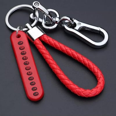 Picture of Pendant keychain Phone Number Bicycle Car Auto Motor Cycle Key Ring Anti-Lost Number Plate Mobile Number Gift for Husband ( Red )