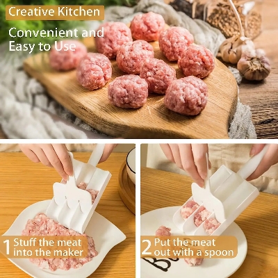 Picture of Creative Kitchen Triple Meatball Maker Meat Ball Scoop with Cutting Spade Ball Maker None-Stick Meatball Maker ( White )