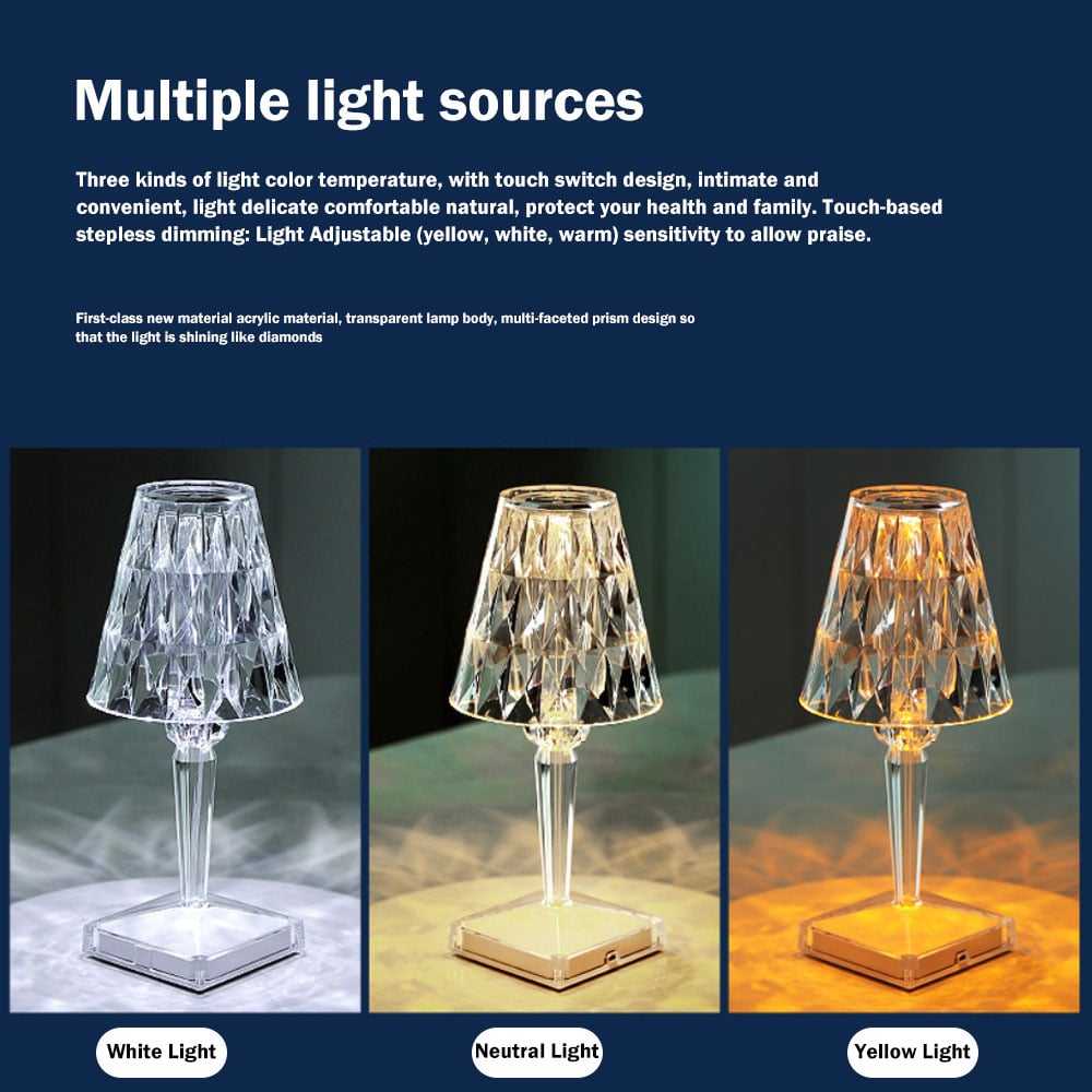 Picture of USB Charging Touch Crystal Table Lamp Acrylic Diamond Table Lamp Best For Bedroom Living Room Dining Table ( Antique White )