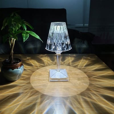 Picture of USB Charging Touch Crystal Table Lamp Acrylic Diamond Table Lamp Best For Bedroom Living Room Dining Table ( Antique White )