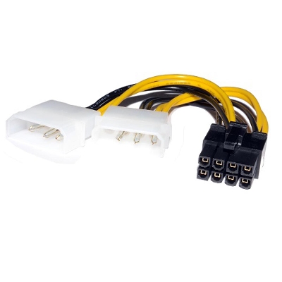 Picture of Molex Cable Dual 4 Pin Connections to 8 Pin Male PCI-E PCI Express Converter Adapter Power Cable - Multicolor