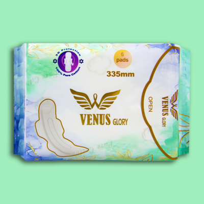Picture of Venus Glory Sanitary Napkin - 3D Wings System - 335 MM - 100% Pure Cotton - Ultra Thin - Combo of 3 Pack - 18 Pads