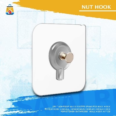 Picture of Self Adhesive Nails Poster Seamless Wall Hook Waterproof Durable Transparent Screw Hanger Hook for Kitchen Bathroom - Wall Hook /6 pics(Clear)