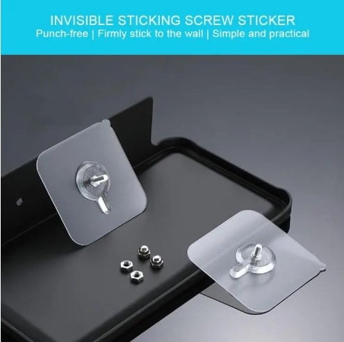 Picture of Self Adhesive Nails Poster Seamless Wall Hook Waterproof Durable Transparent Screw Hanger Hook for Kitchen Bathroom - Wall Hook /6 pics(Clear)