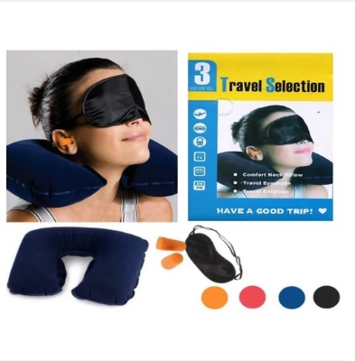 Picture of 3 In 1 Travel Selection - Multicolor (Neck Pillow, Eye Cover, Earplug)(Black)