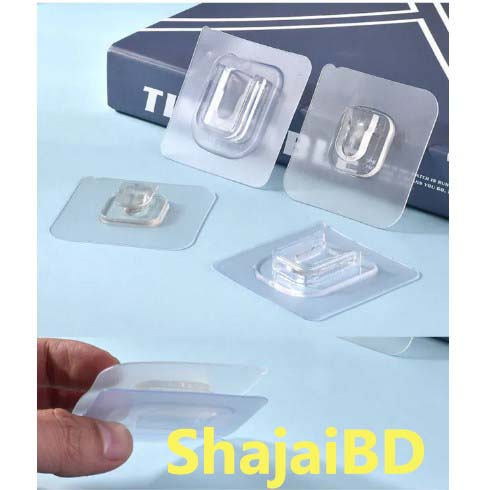 Picture of 2 Pair- Double Sided Wall Adhesive Hook Paste Plug Socket Holder Cable Storage Plug Fixing Organize Seamles Waterproof Reusable - Wall Hook(Clear)