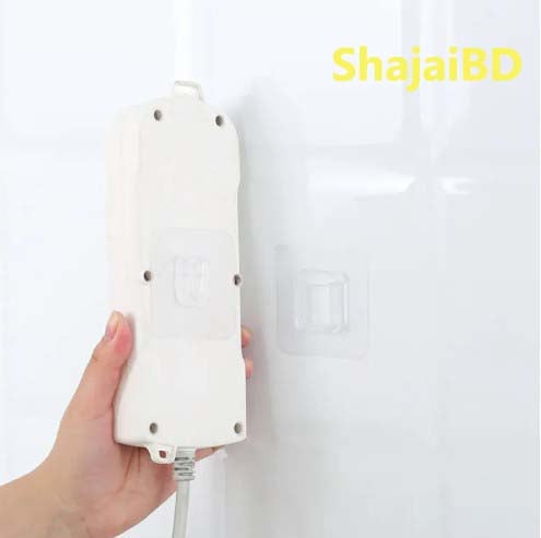 Picture of 2 Pair- Double Sided Wall Adhesive Hook Paste Plug Socket Holder Cable Storage Plug Fixing Organize Seamles Waterproof Reusable - Wall Hook(Clear)