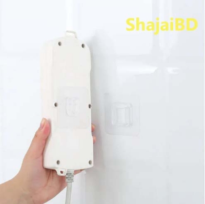 Picture of 2 Pair- Double Sided Wall Adhesive Hook Paste Plug Socket Holder Cable Storage Plug Fixing Organize Seamles Waterproof Reusable - Wall Hook(Clear)