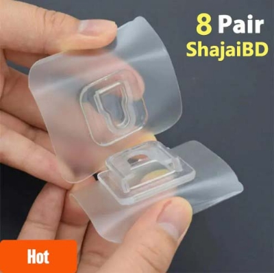 Picture of 8 Pair- Double Sided Wall Adhesive Hook Paste Plug Socket Holder Cable Storage Plug Fixing Organize Seamles Waterproof Reusable - Wall Hook(Clear)
