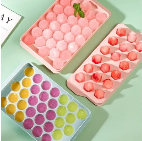 Picture of Round Ice Cube Tray With Storage Box Creative Quick Release Ice Cube Molds Party Bar Kitchen Square Container(Multicolor)