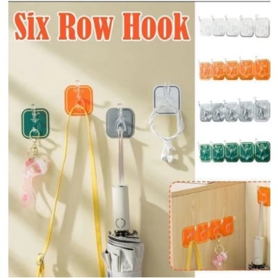 Picture of 6 pcs hook set Cuttable Key Necklace Hanger Waterproof Bath Ball Towel Rack Space-saving Sundries Holder Strong Bearing Storage Shelf Self-adhesive Row Hook(Multicolor)