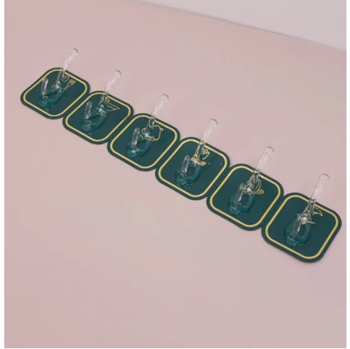 Picture of 6 pcs hook set Cuttable Key Necklace Hanger Waterproof Bath Ball Towel Rack Space-saving Sundries Holder Strong Bearing Storage Shelf Self-adhesive Row Hook(Multicolor)