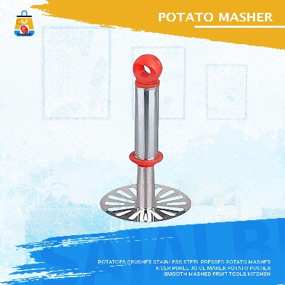 Picture of Potatoes Crusher Stainless Steel Pressed Potato Masher Ricer Puree Juice Maker Potato Pusher Smooth Mashed Fruit Tools Kitchen(Silver)