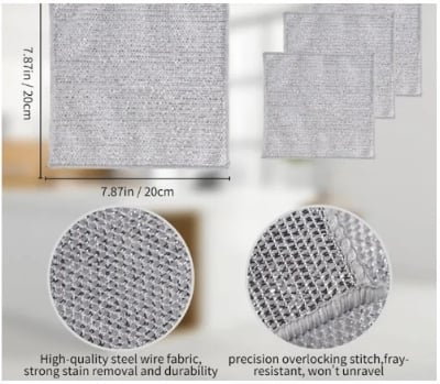 Picture of Rust Removal Cleaning Cloth Kitchen Magic Dishwashing Towel Metal Steel Brush double -layer Non Stick Oil Dishrag Magic Coffee Stain Pan Rag Kitchen Cleaning Supplies single layer(Silver)