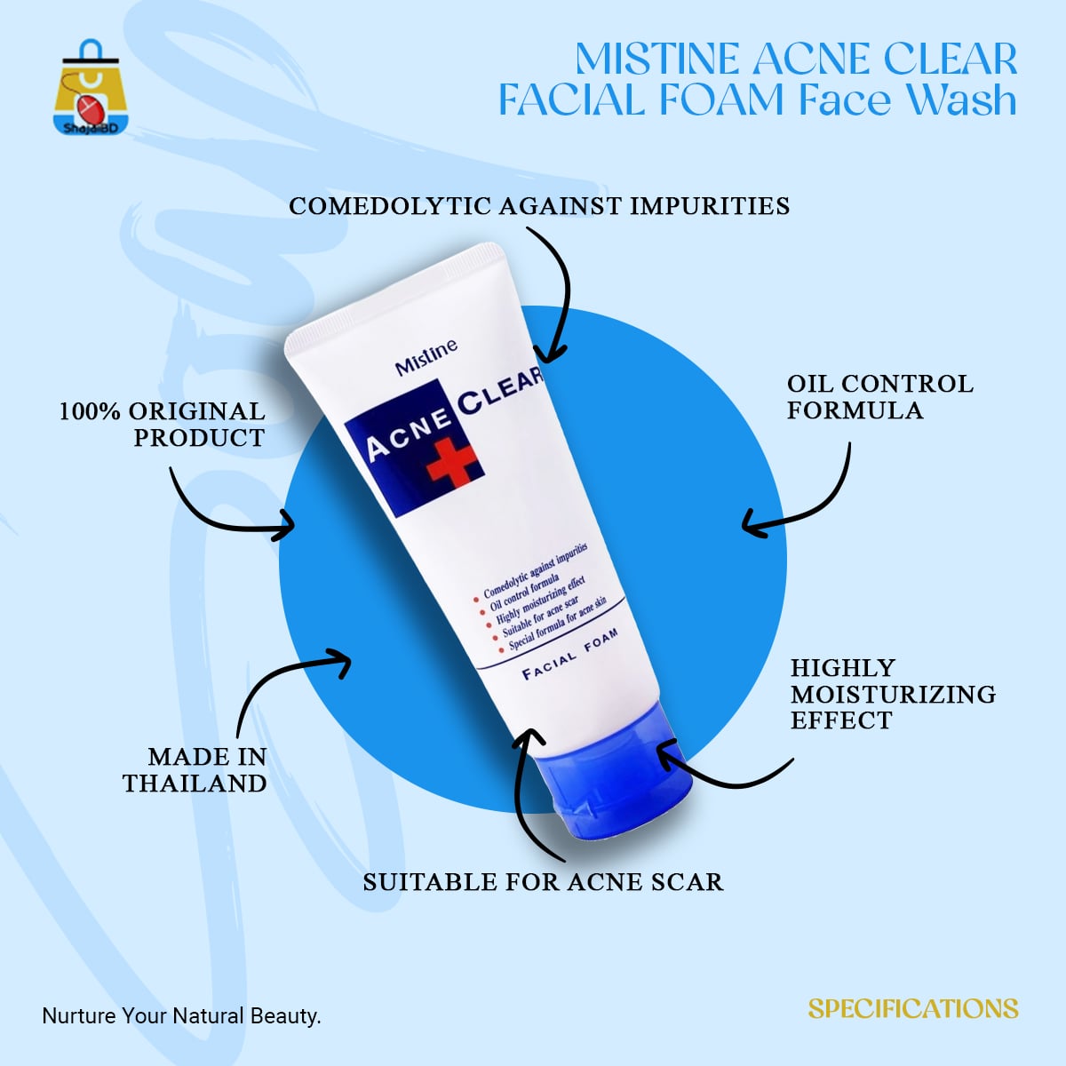 Picture of MISTINE ACNE CLEAR FACIAL FOAM 85G. Face Wash (Made In Thailand) - Shajai BD(White)