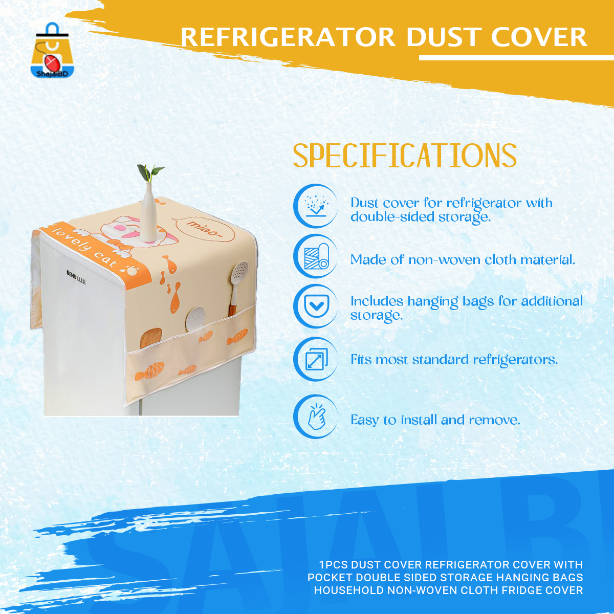 Picture of 1PCS Dust Cover Refrigerator Cover with Pocket Double Sided Storage Hanging Bags Household Non-Woven Cloth Fridge Cover