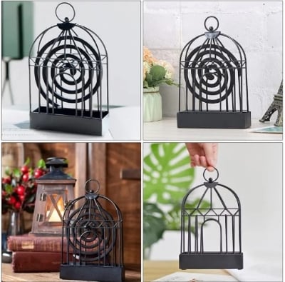 Picture of Birdcage Shape Iron Mosquito Coil Holder Stand Mosquito Repellent Incense Burner Holder Hanger for Indoor Home Living Room Bedroom Hotel