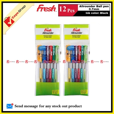 Picture of Fresh Allrounder Ball pen 0.7mm Black Ink 12 pcs 6 attractive body colors