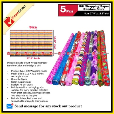 Picture of Gift Wrapping Paper 27.5 X 19.5 inches Random Color and Design 5 pcs