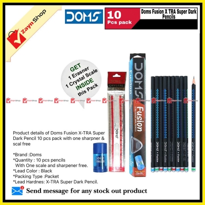 Picture of Doms Fusion X-Tra Super Dark Pencil 10 Pcs Pack With One Sharpner & Scal Free - Pen - Fountain Pen