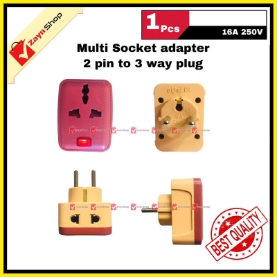Picture of Multi Socket Plug Adapter 250V 16A 2 Pin Power Plug To 3 Way 3 Point Socket Converter With LED Indicator 1pcs(Multicolor)