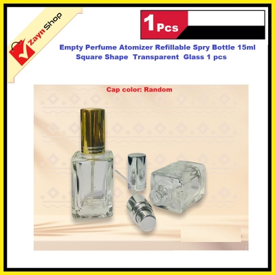 Picture of Empty Perfume Atomizer Refillable Spry Bottle 15ml Square Shape Transparent Glass 1 pcs Random color cap
