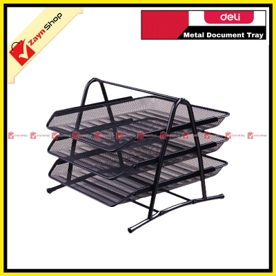 Picture of Deli 9181 metal Document trays 3 layer file basket file tray(Black)