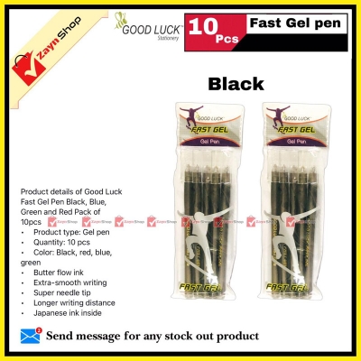 Picture of Good Luck Fast Gel Pen Black, Blue, Green and Red Pack of 10pcs