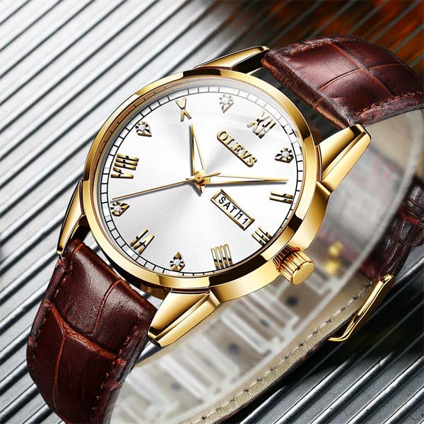 Picture of Olevs 6898 Top Brand Quartz Men Leather Strap Fashion Watch Date Watch Watch For Men ( White )