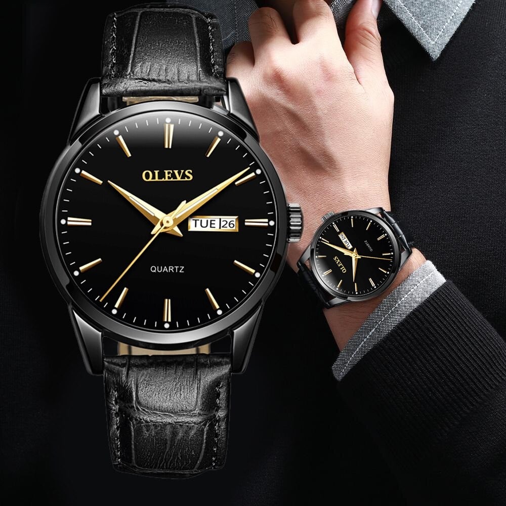 Picture of Inspired by "Olevs 6898 Brown PU Leather Analoge Wrist Watch For Men ( Black )