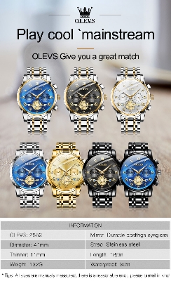 Picture of Olevs Top Brand Silver & Golden Two Tone Stainless Steel Chronograph Wrist Watch For Men - Watch For Men ( Gold )