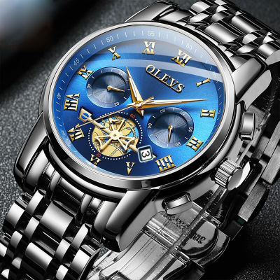 Picture of Olevs Top Brand Silver & Golden Two Tone Stainless Steel Chronograph Wrist Watch For Men - Watch For Men